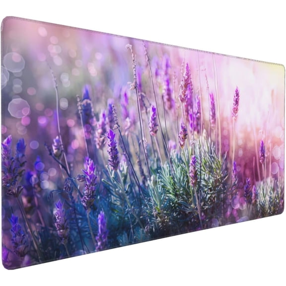 Gaming Mouse Pad Large Desk Mat,Desk Pad Extended Keyboard Pad,Anti-Slip Rubber Base Mouse Pad for Women Girls Work,Game,Office,Home 35.4"X15.7",Lavender Flower Field