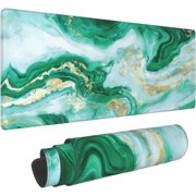 Gaming Mouse Pad, Large Emerald Green Marble Mousepad Laptop, Extended Mouse Mat, Long XL Waterproof Keyboard Pads, Big Non-Slip Mousepads for Game Office Home, 31.5 x 11.8 in