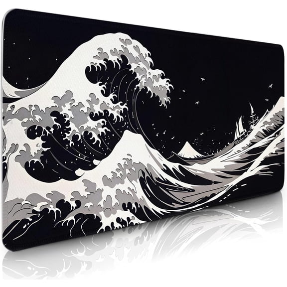 Gaming Mouse Pad Large, Extended Seawaves Mousepad, Non-Slip Laptop Computer Desk Mat for Computer Keyboard Mouse, Birthday Gifts for Women Men Sea Lovers, 15.7”x 35.4” XXL