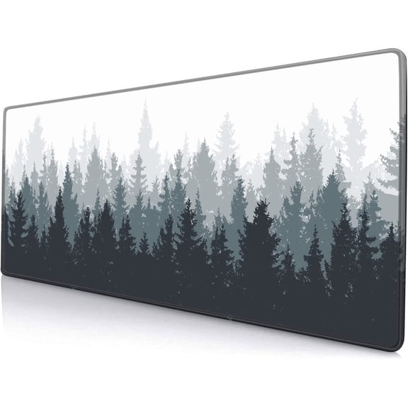 Gaming Mouse Pad Large, Keyboard Mouse Mat Desk Pad, Non-Slip Rubber Base with Stitched Edges Mousepad, 31.5X11.8 inch Misty Forest Tree
