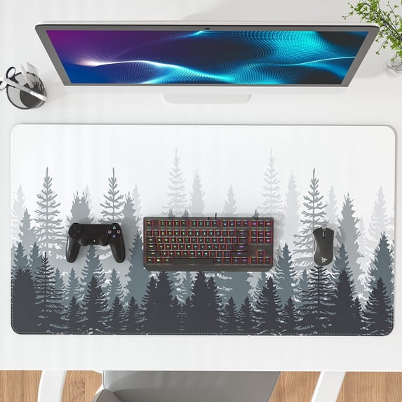 Gaming Mouse Pad Large, Misty Forest Tree XXL Full Size Desk Pad Big Extended Desk Mat Non-Slip Rubber, Keyboard Mouse Mat Desk Pad for Work, Game, Office, Home, 31.5" x15.7"
