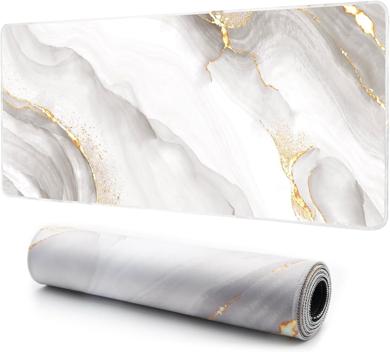 Gaming Mouse Pad, Large Mouse Pad for Desk, Desk Mat Extended Mousepad, with Non-Slip Rubber Base Desk Pad for Home Office Gaming (35.4"x15.7", White Marble)