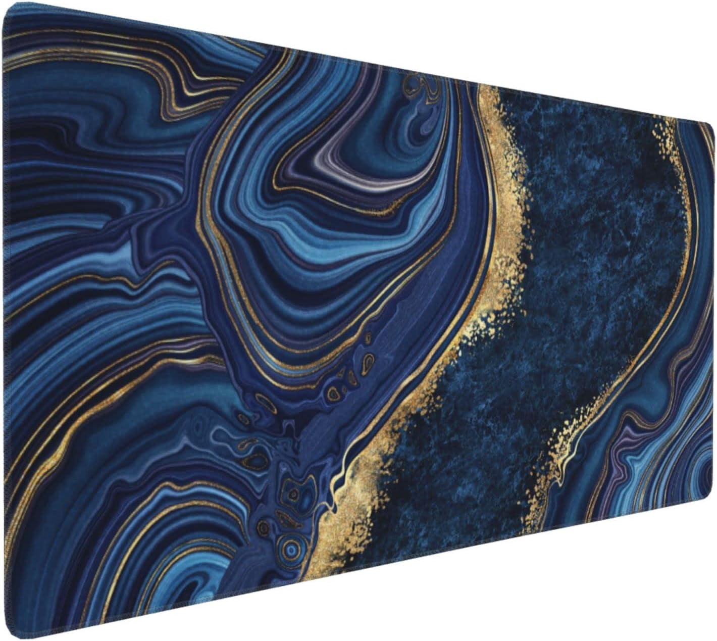 Gaming Mouse Pad,Large Mouse Pads for Desk,Non-Slip Rubber Base Extended Mousepad,XXL Keyboard Mouse Mat,Computer Keyboard Desk Pad with Stitched Edges,35.4x15.8inch,Blue Golden Marble