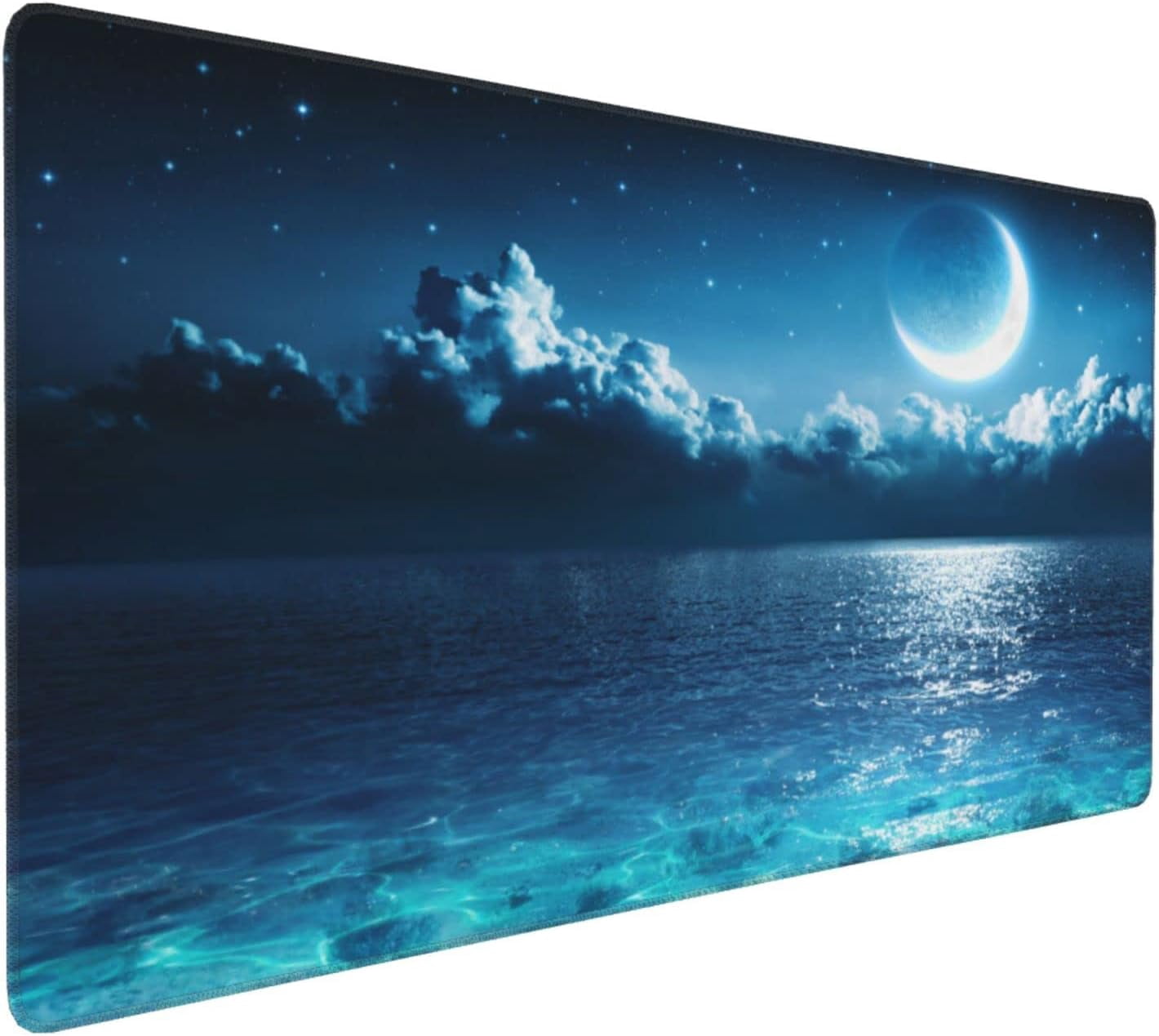 Gaming Mouse Pad,Large Mouse Pads for Desk,Non-Slip Rubber Base Extended Mousepad,XXL Keyboard Mouse Mat,Computer Keyboard Desk Pad with Stitched Edges,35.4x15.8inch,Romantic Moon On Sea