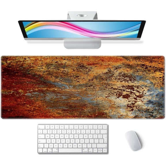 Gaming Mouse Pad, Large Mouse Pads for Desk, Non-Slip Rubber Base Mousepad, Keyboard Mouse Mat Desk Pad with Stitched Edges, 31.5x11.8 inch Brown Rust Colorful Metal Rusty Pattern