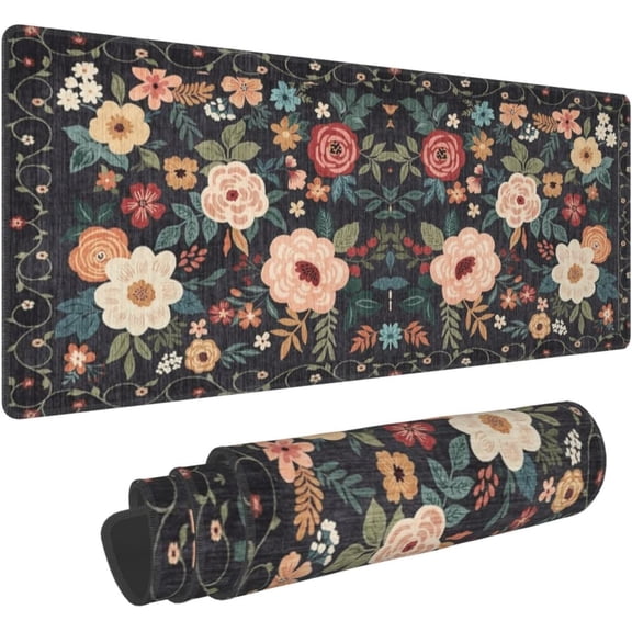 Gaming Mouse Pad, Large Non-Slip Rubber Base Mousepad, Keyboard Mouse Mat, Desk Pad with Stitched Edges, 31.5x11.8inch, Wilde Flower