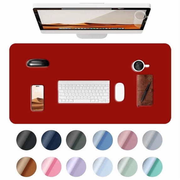Gaming Mouse Pad - Large PU Leather Mouse Pad with Non-Slip Base Stitched Edges, Desk Mat for Gamer, Office & Home (23.6" x 15.8", Red)