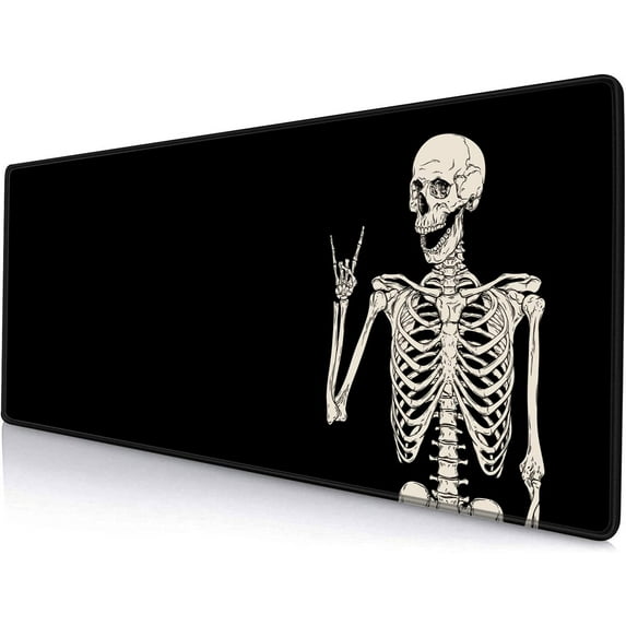 Gaming Mouse Pad, Large Mouse Pads for Desk, Non-Slip Rubber Base Mousepad, Keyboard Mouse Mat, Desk Pad with Stitched Edges, 31.5x11.8 inch Black Human Skeleton