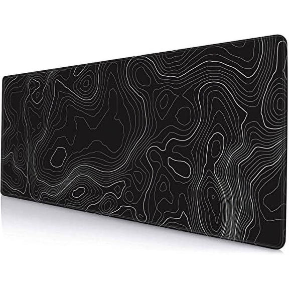 Gaming Mouse Pad, Large Topographic Mouse Pads for Desk, Non-Slip Rubber Base Mousepad, Keyboard Mouse Mat, Desk Pad with Stitched Edges, 31.5x11.8inch, Black Geographic Lines