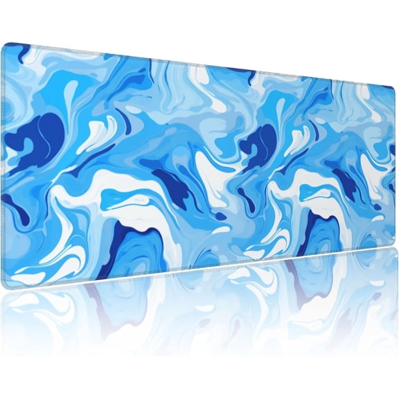 Gaming Mouse Pad Liquid Art Blue Marble Non-Slip Rubber Base Extended Mousepad with Stitched Edges Keyboard Computer Laptop Mat for Gamer Desktop Office Home 31.5 x 11.8 in