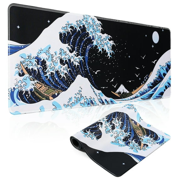 Gaming Mouse Pad,Mouse Pad 31.5x11.8inch Large Extended Computer Mouse Mat Keyboard Full Desk Mousepad for Gaming, Office, Wave of Kanagawa
