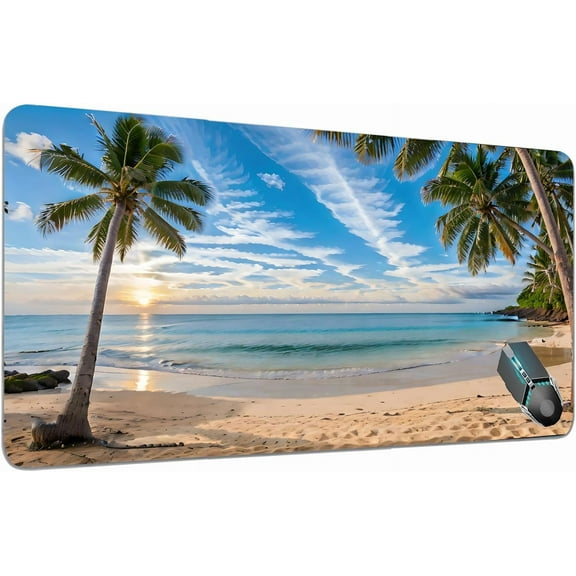 Gaming Mouse Pad Palm Beach Ocean Large Extended Keyboard Mat 12"x24" for Work and Gaming Oversized Mouse Pad Summer Decor Long Stitched Edge Non-Slip Laptop Desk Protector Mat