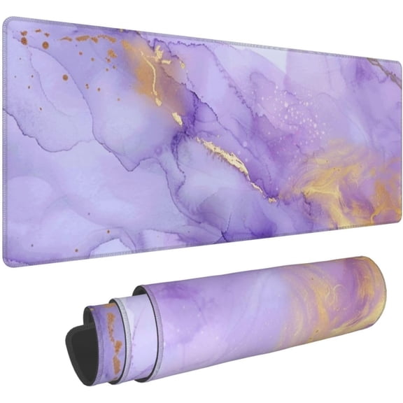 Gaming Mouse Pad Pastel Purple Marble Non-Slip Rubber Base Extended Mousepad with Stitched Edges Keyboard Computer Laptop Mat for Gamer Desktop Office Home 31.5 x 11.8 in