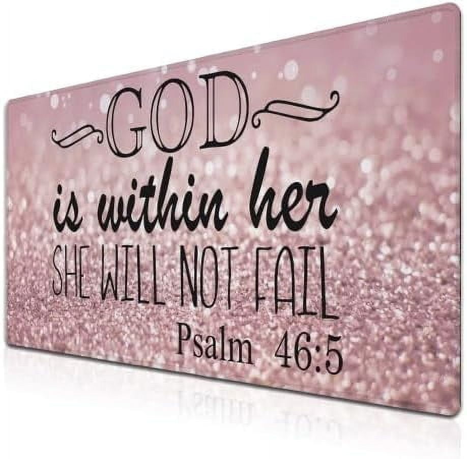Gaming Mouse Pad Pink Desk Pad, XXL Mouse Pads Desk Decor for Girls Keyboard Pad, Oversized Mouse Pad Non-Slip Rubber Base, 35.4 X 15.7 in for Work/Game/Office She Will Not Fall- Bible Verse