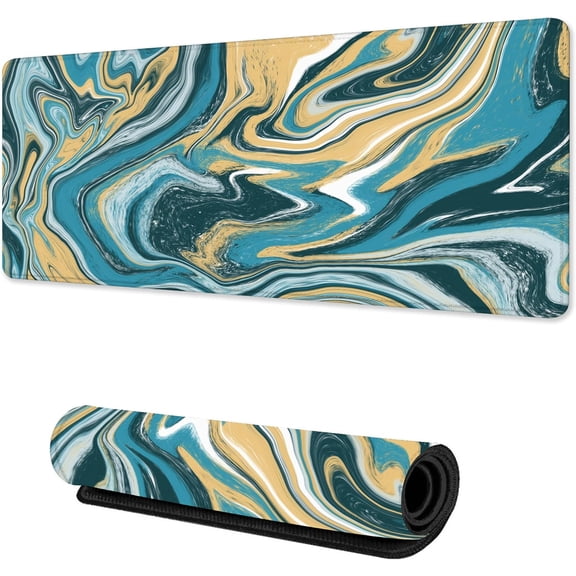 Gaming Mouse Pad,Teal Marble Texture Mouse Pad Non-Slip Rubber Base Desk Mat, Large Extended Mousepad Protector for Home Office 31.5 x 15.7 in