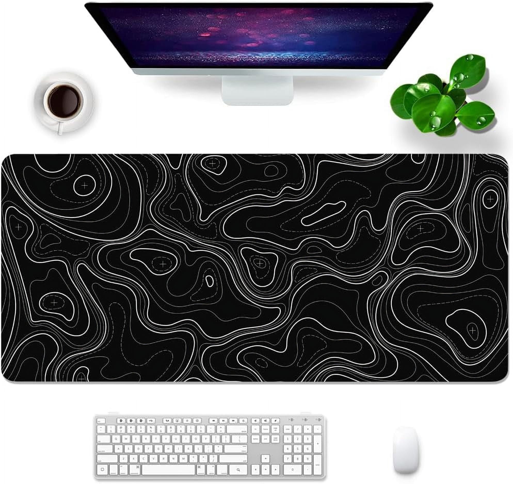 Gaming Mouse Pad Topographic Large Mouse Pad Desk Mat 35x15.7x0.12 inch XXL Desk Pad Black Mouse Pad (Topographic - Black)