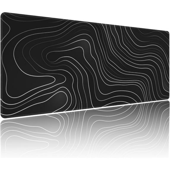 Gaming Mouse Pad Topographic Map Black Non-Slip Rubber Base Extended Mousepad with Stitched Edges Keyboard Computer Laptop Mat for Gamer Desktop Office Home 31.5 x 11.8 in