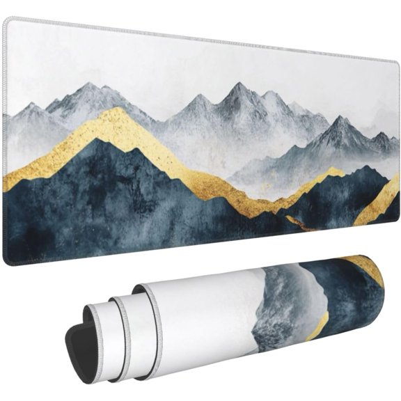 Gaming Mouse Pad Watercolor Landscape Mountain Non-Slip Rubber Base Extended Mousepad with Stitched Edges Keyboard Computer Laptop Mat for Gamer Desktop Office Home 31.5 x 11.8 in