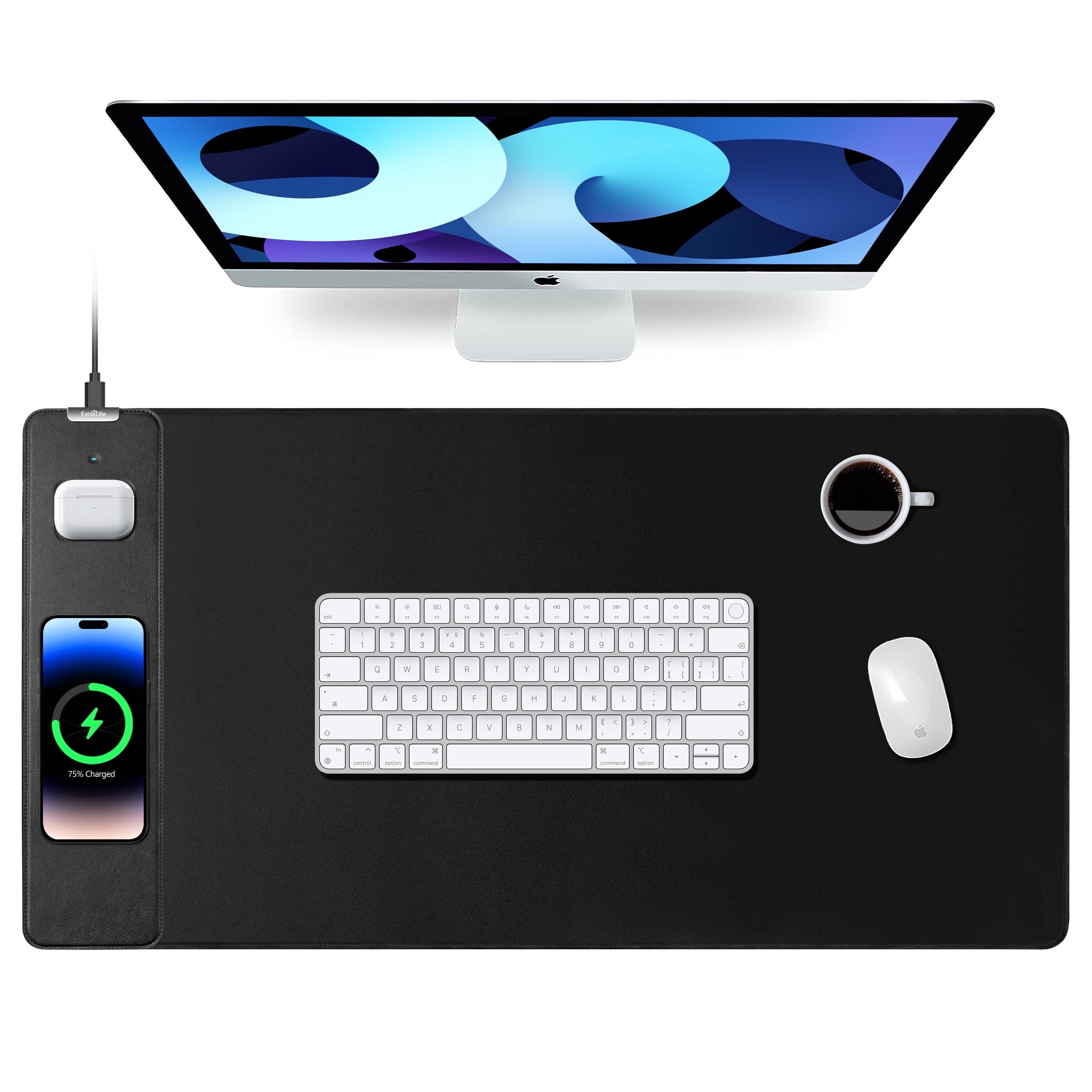 Extrelife RGB Gaming Mouse Pad with Magnetic Wireless Charger, Large Mouse Mat with 15W Fast Charging for Home, Office, School