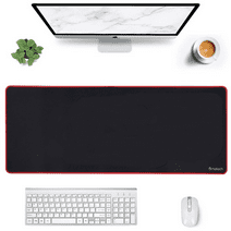 Gaming Mouse Pad for Wireless Mouse Keyboard, Giant Mouse Pad for Desk (31.5×11.8inch), Cimetech Non-Slip Thick Rubber Base, Large Waterproof Computer Mouse Mat with Stitched Edges - Red Black
