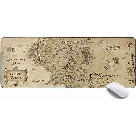 Gaming Mouse Pad XL,Extended Large Mouse Mat Desk Pad 31.5x11.8x0.12IN,Stitched Edges Non Slip Mousepad for Computer,Office,Keyboard and Laptop-Middle Earth Map