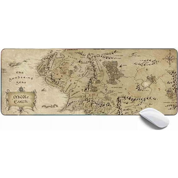 Gaming Mouse Pad XL,Extended Large Mouse Mat Desk Pad 31.5x11.8x0.12IN,Stitched Edges Non Slip Mousepad for Computer,Office,Keyboard and Laptop-Middle Earth Map