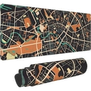 Gaming Mouse Pad XL Extended Large Mousepad with Nonslip Rubber Base Stitched Edges Laptop Desk Pad Computer Keyboard Desk Mat for Company Office Home Gamer Gift Black and Orange City Street Map