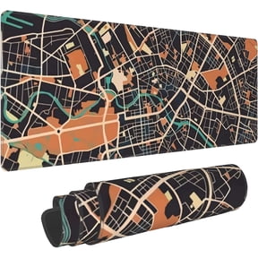 Gaming Mouse Pad XL Extended Large Mousepad with Nonslip Rubber Base Stitched Edges Laptop Desk Pad Computer Keyboard Desk Mat for Company Office Home Gamer Gift (Black and Orange City Street Map)