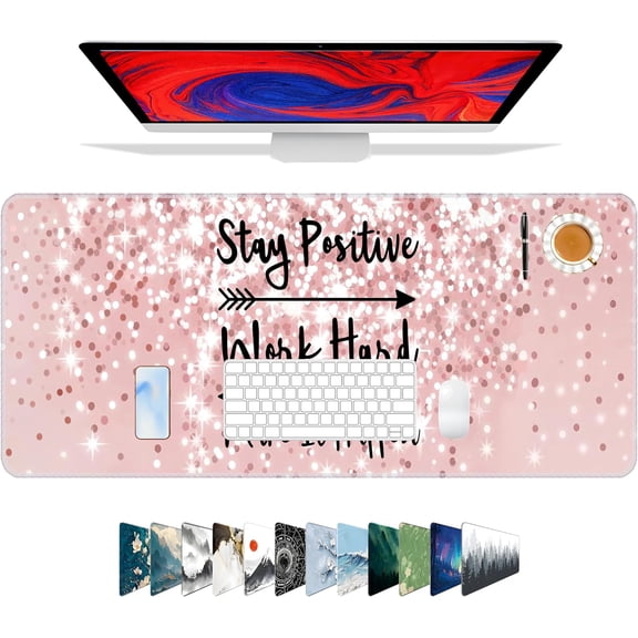 Gaming Mouse Pad XXL XL Large Long Extended Big Mousepad Non-Slip Rubber Keyboard Mouse Pad with Stitched Edges for Laptop Home Office (31.5x11.8x0.08 Inch) \u2026 (Bling Words)