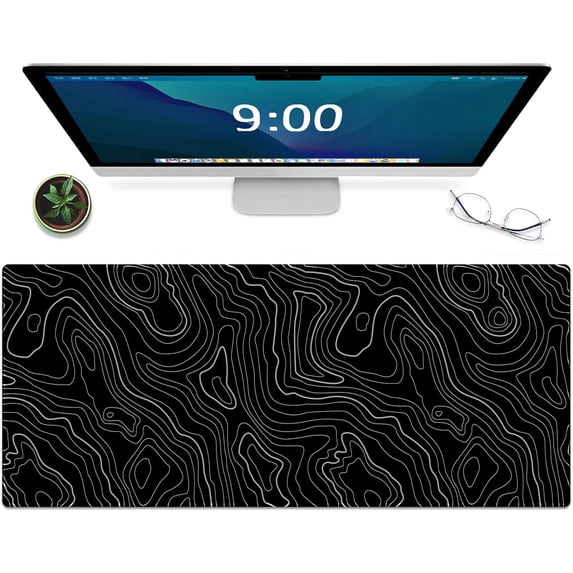 Gaming Mouse Pad XXL XL Large Mouse Pad Long Extended Big Mousepad Non-Slip Rubber Keyboard Mouse Pad with Stitched Edges for Laptop Home Office (31.5x11.8x0.08 Inch) \u2026 (Topographic Map Balck)
