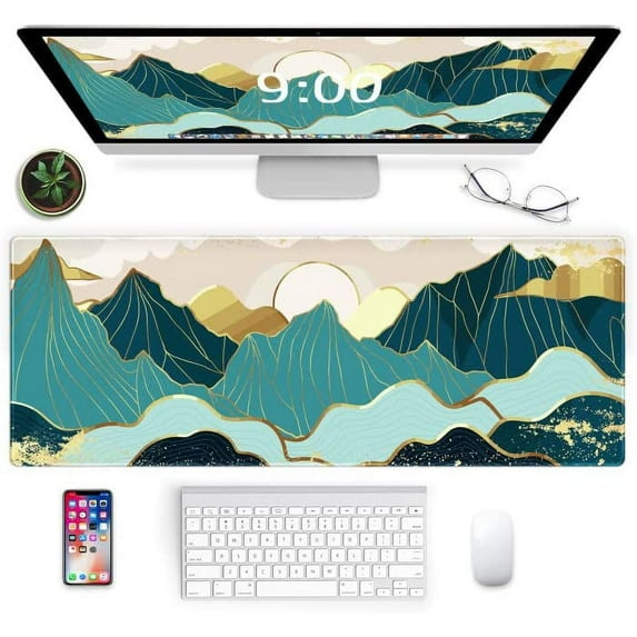 Gaming Mouse Pad XXL XL Large Mouse Pad Mat Long Extended Mousepad Desk Pad Non-Slip Rubber Mice Pads Stitched Edges Thin Pad (31.5x11.8x0.12 Inch)-Abstract Sunset