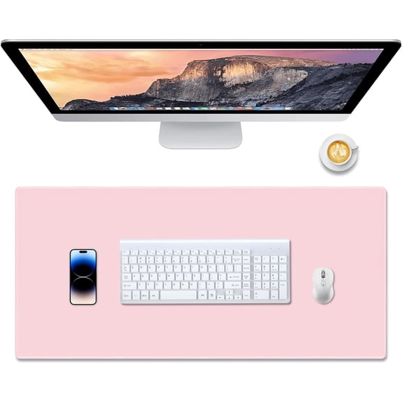Gaming Mouse Pad XXL XL Large Mouse Pad Mat Long Extended Mousepad Desk Pad Non-Slip Rubber Mice Pads Stitched Edges Thin Pad (Pink-35.4 * 15.7)