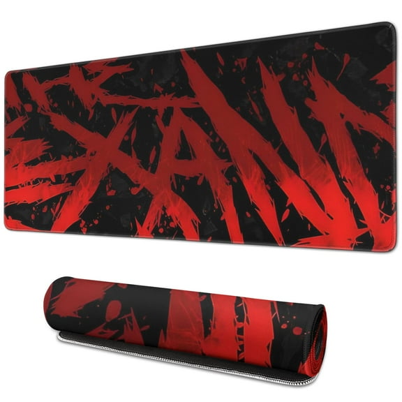 Gaming Mouse Pad in Black Red - Large 31.5x11.8 inch Keyboard Mat with Non-Slip Base and Stitched Edges for Enhanced Game Control