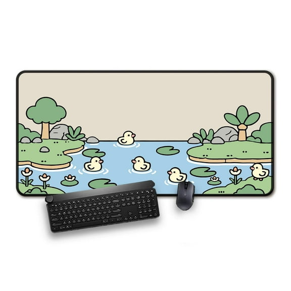 Gaming Mouse Pad with Cute Duck Pond Cartoon Design, Desk Mat for Keyboard & Mouse, Anti-Slip Surface