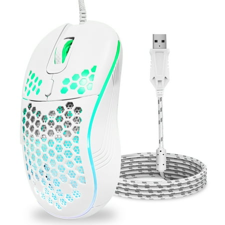 Gaming Mouse Wired,AILKIN Wired Mouse for Laptop and Computer USB Corded Wired Mouse with RGB Light 4 Adjustable DPI Up to 7200 6 Buttons USB Gaming Mice Wired Computer Mouse for Laptop/PC/Mac,White