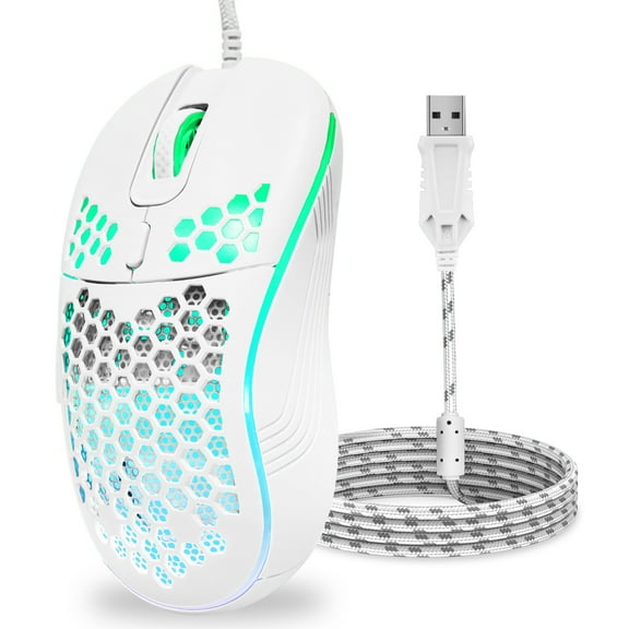 Gaming Mouse Wired,AILKIN Wired Mouse for Laptop and Computer USB Corded Wired Mouse with RGB Light 4 Adjustable DPI Up to 7200 6 Buttons USB Gaming Mice Wired Computer Mouse for Laptop/PC/Mac,White