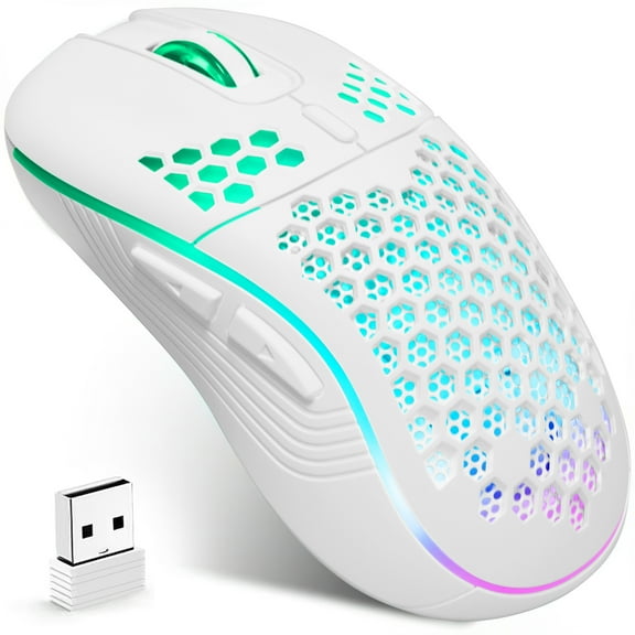 Wireless Mouse for Laptop,AILKIN 2.4GHz 2400 DPI Gaming Mouse Wireless with USB Receiver RGB LED Light 6 Buttons Rechargeable Wireless Gaming Mouse Computer Mice for Laptop,Chrombook,PC,Mac,White