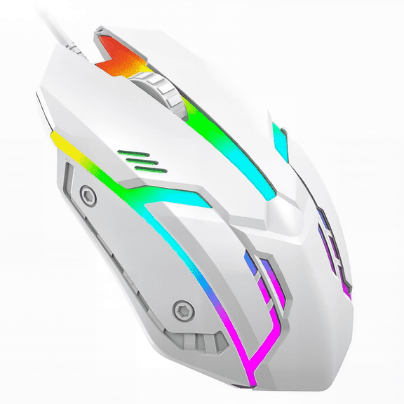 Gaming Mouse Wired, USB Optical Computer Mice with RGB Backlit, Ergonomic Gamer Laptop PC Mouse for Windows 7/8/10/XP Vista Linux - White