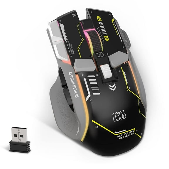 Gaming Mouse, Wired/Wireless/Bluetooth Tri Modes, 5 Adjustable DPI and 11 RGB Backlit, Rechargeable Silent Computer Gaming Mice for Windows/Android/MAC/iOS