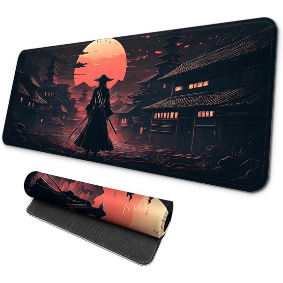 Gaming Mouse pad, Large Laptop Mousepad, Full Keyboard Mat, Long Computer Mouse Mat for Home and Office, Anti-Slip Rubber Base, 31.5 x 11.8 Inches (Samurai)