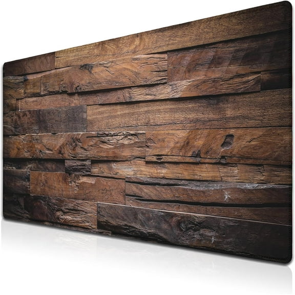 Gaming Mousepad Computer Desk Pad, Computer Desk Mats XXL Mouse Pad, Pc Gaming Mat Waterproof Non-Slip Rubber Base, 35.4" X 15.7" for Work/Game/Office Dark Wood, Vintage Natural Wooden Board