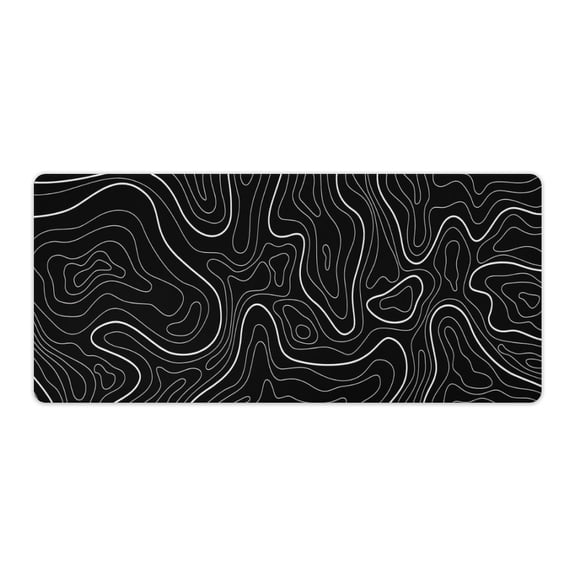Gaming Mousepad Large Mouse Pad for Keyboard and Mouse with Anti-Slip Rubber Base, Keyboard Pad Big Mouse Mat for Home and Office（Black with White Topographic Line）35.4 x 15.7in