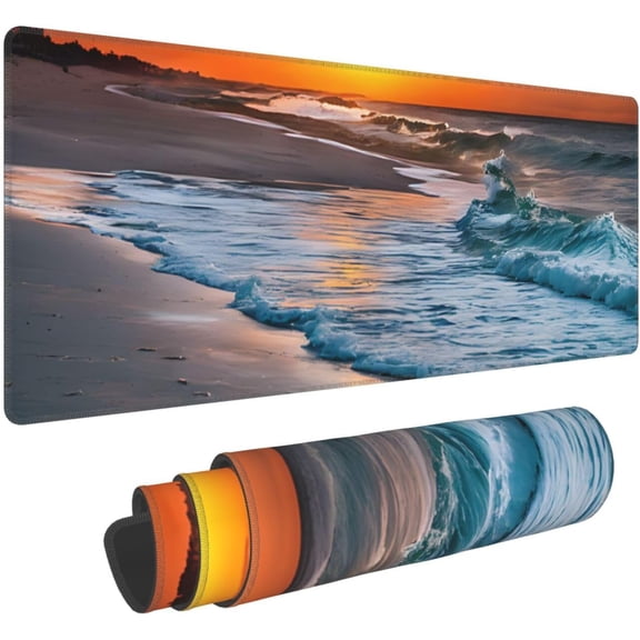 Gaming Mousepad Large Waterproof NonSlip Desk Mat Beach with Sunset Theme Ideal for Home Office Work Essential Computer Keyboard Pad for Work from Home 12x31.5 in