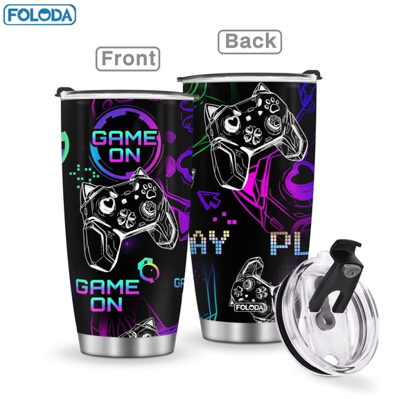 Gaming Mug Tumbler Boys Gifts - Gamer Gamepad Presents for Kids Teens Men Boyfriend Husband Dad Easter Birthday Christmas Video Game Controller Skull Travel Coffee Cup 20oz Stainless Steel