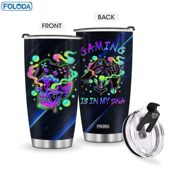 Gaming Mug Tumbler Boys Gifts - Gamer Gamepad Presents for Kids Teens Men Boyfriend Husband Dad Easter Birthday Christmas Video Game Controller Skull Travel Coffee Cup 20oz Stainless Steel