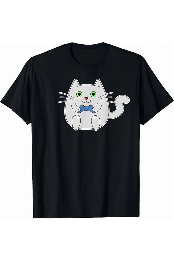 Gaming Nerd Video Games Geek Funny Gamer Cat Gift Design Unisex T-Shirt, up to Size 5XL