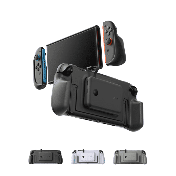 Gaming Nintendo Switch 2 Case Grip, Dockable with 30W 10000mAh Magnetically Attachable Power Bank with Digital Display, Kickstand Compatible Ergonomic Non-Slip Protective Travel Case - Black
