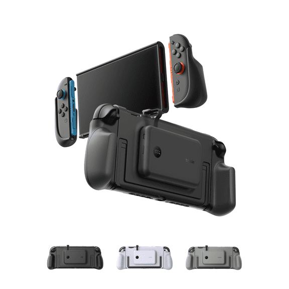 Gaming Nintendo Switch 2 Case Grip, Dockable with 30W 10000mAh Magnetically Attachable Power Bank with Digital Display, Kickstand Compatible Ergonomic Non-Slip Protective Travel Case - Black