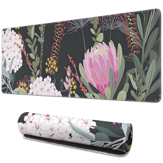 Gaming and Office Work Made Comfortable - Wildflower Design Gaming Mouse Pad - Large 31.5 × 11.8 inch with Non-Slip Rubber Base, Waterproof and Stitched Edges