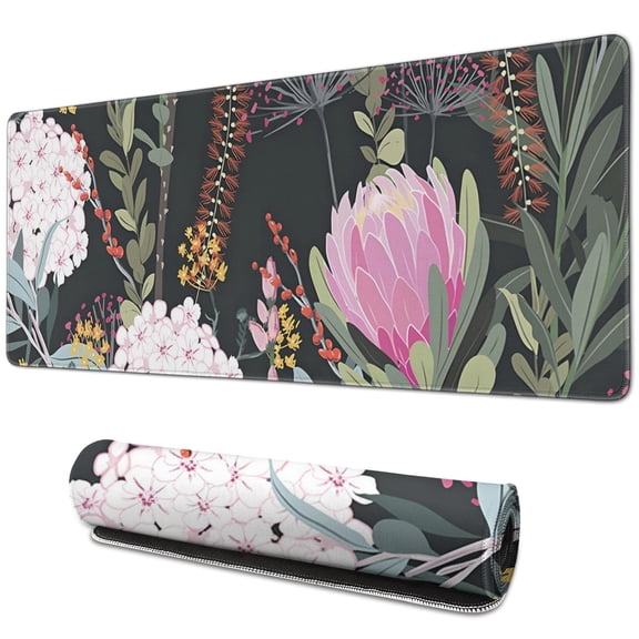 Gaming and Office Work Made Comfortable - Wildflower Design Gaming Mouse Pad - Large 31.5 × 11.8 inch with Non-Slip Rubber Base, Waterproof and Stitched Edges